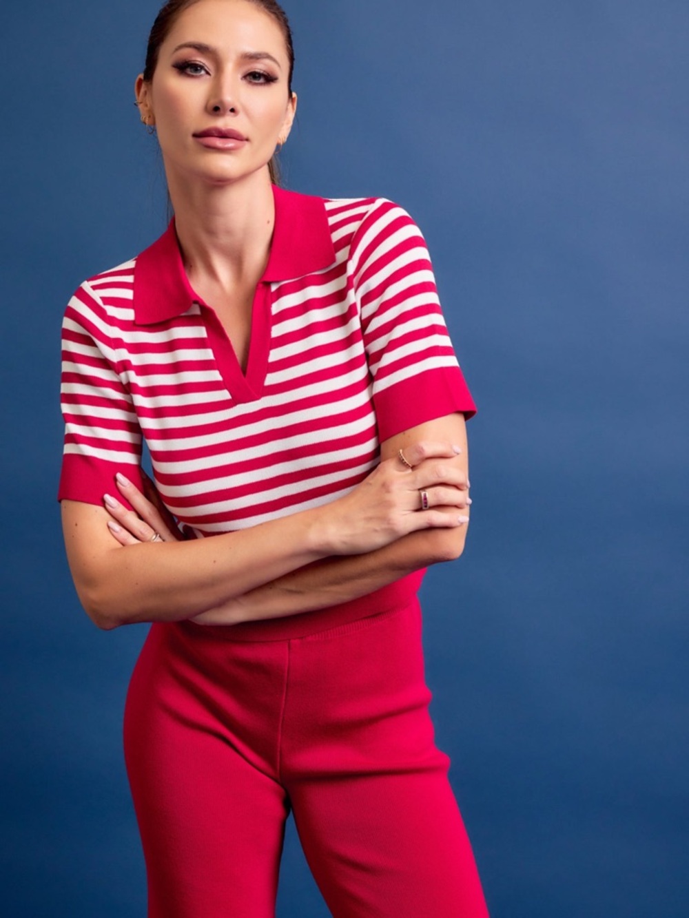 265. Calm Day Stripe Knit Top and Pants Set in red - Picture 6 of 7